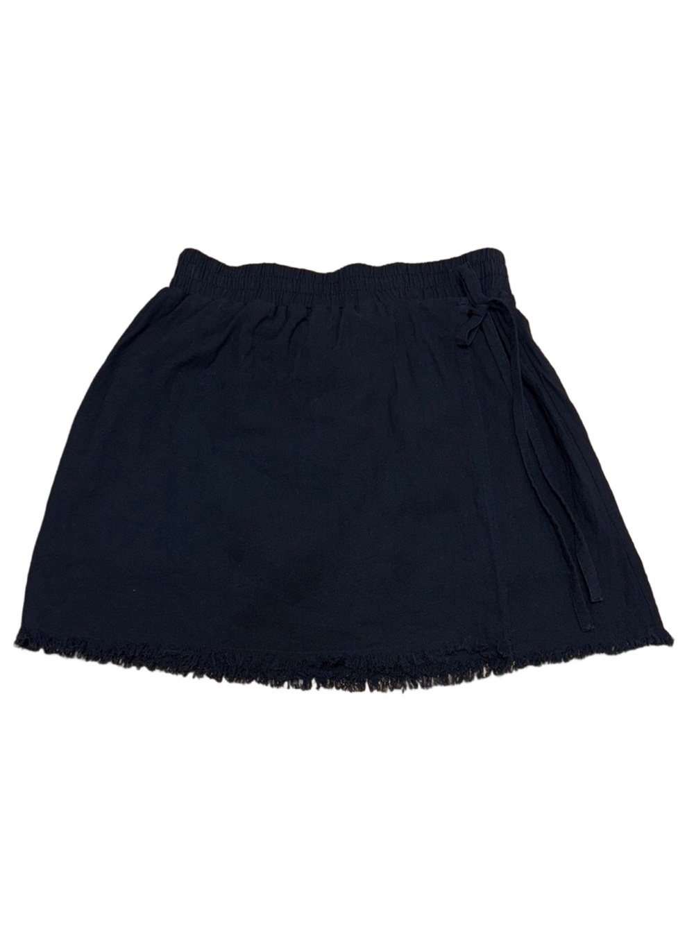 Hem & Thread Medium Black Frayed Hem Tie Waist Lined Mini Skirt Rayon Cotton